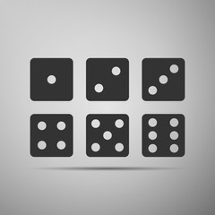 Set of six dices flat icon on grey background. Vector Illustration