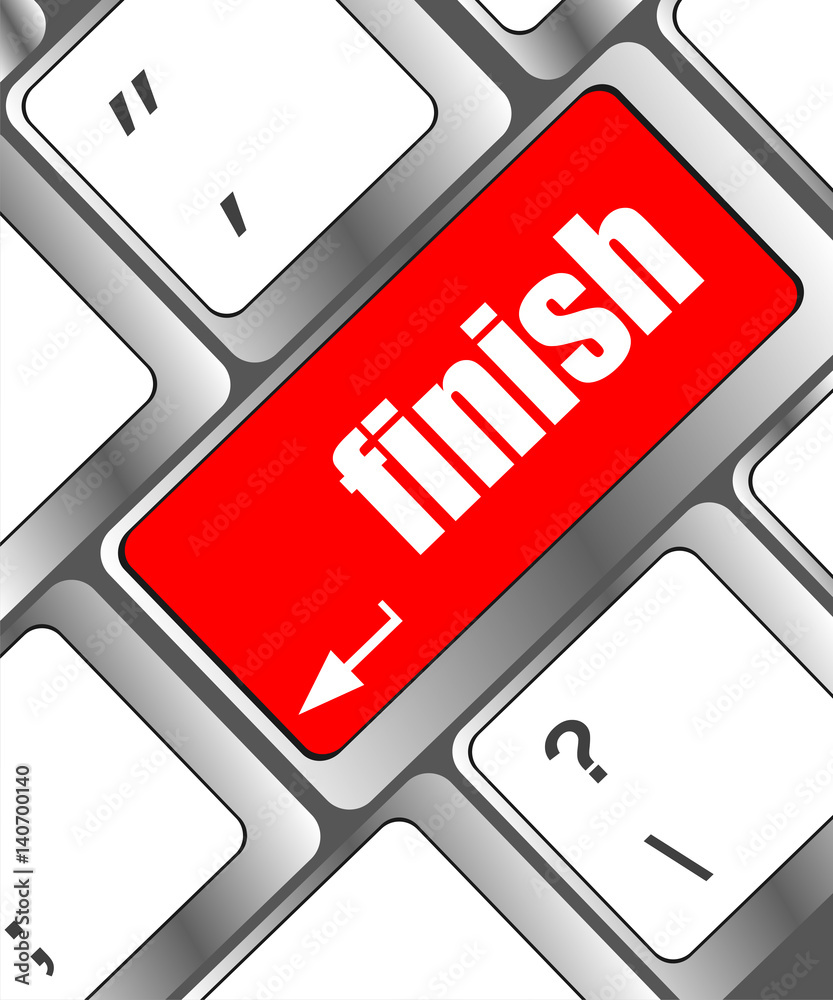 Poster finish button on black internet computer keyboard