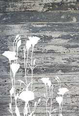 Abstract flowers on vintage old painted wood texture