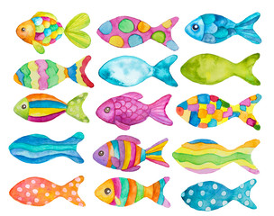 Fototapeta premium Watercolor painted fishes