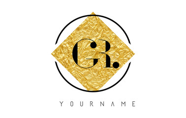 GR Letter Logo with Golden Foil Texture. - obrazy, fototapety, plakaty