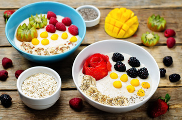 Fruits and berries breakfast oatmeal porridges