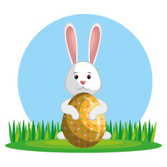 cute rabbit happy easter vector illustration design
