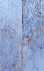Wooden boards painted blue and orange
