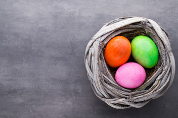 Easter eggs in the nest. Spring discount card.