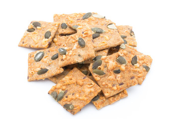 crispbread stack isolated on white background.