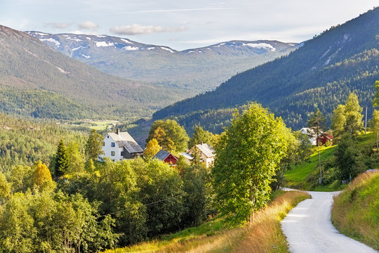 Road and halmet around Stalheim in Hordaland, Norway