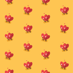 Funny seamless pattern with cute hugging hearts. Love concept.  