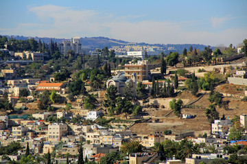 Obraz premium Panoramic view of St. Peter in Gallicantu, a Roman Catholic Church in the City of Jerusalem.
