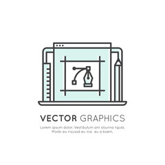 Vector Icon Style Illustration of Vector Graphics and Design Creation Process