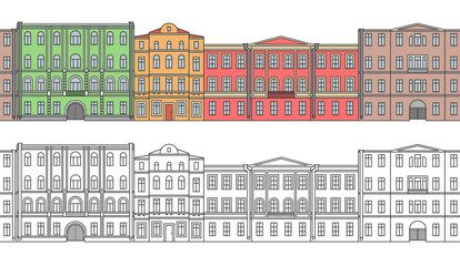 Buildings in the old town. Street. Seamless pattern