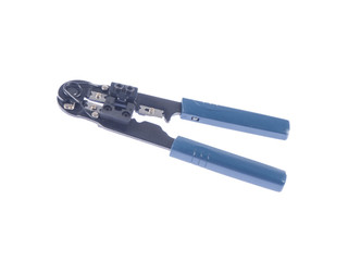 Blue crimping tool on isolated white background