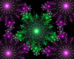 abstract fractal symmetrical colorful snowflakes