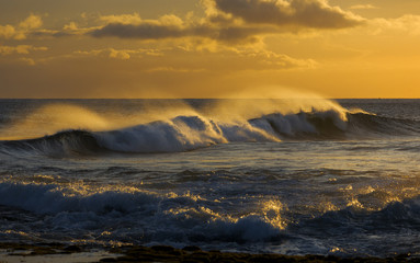 Surf, Sunset, Kauai, Hawaii