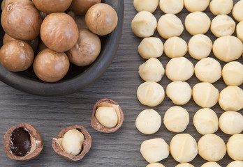 Organic Macadamia nut on wooden table