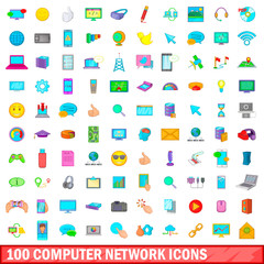 Fototapeta premium 100 computer network icons set, cartoon style