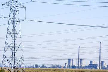 Fototapeta premium Strommasten in Rumänien, Kraftwerk, Rumänien
