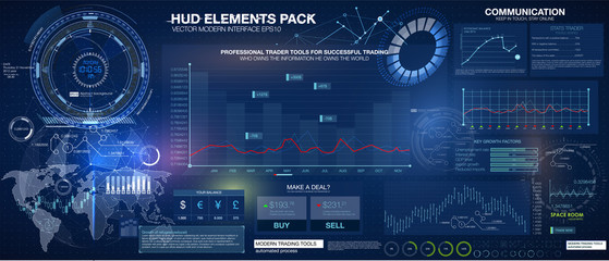 Set graphs and charts. Statistic and data, information infographic. HUD background outer space. infographic elements.
