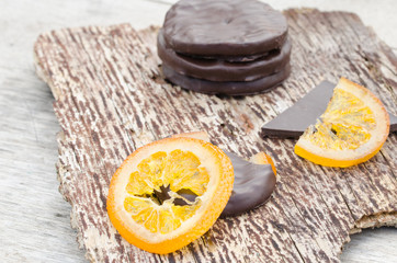 Candied orange slices covered with chocolate