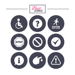 Attention caution icons. Information signs.