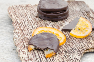 Candied orange slices covered with chocolate