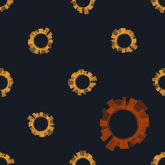 Simple seamless, abstract pattern with yellow suns. Black background. Vector