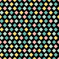 Seamless pattern with colored squares on black background. Vector