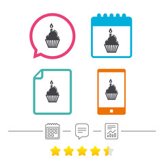 Birthday cake sign icon. Burning candle symbol.