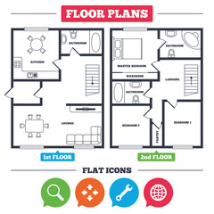 Magnifier glass and globe signs. Fullscreen.