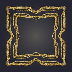 Art Nouveau gold glitter decorative rectangle vector frame for design. Art Deco style border