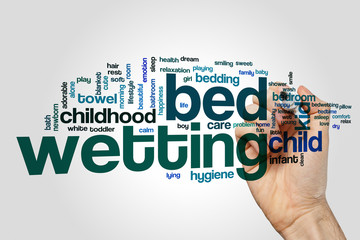 Bed wetting word cloud concept on grey background