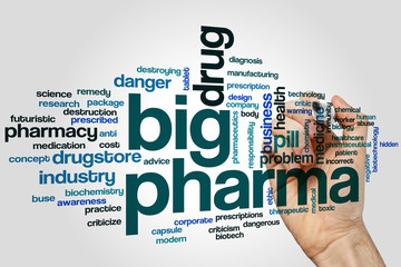 Big pharma  word cloud concept on grey background