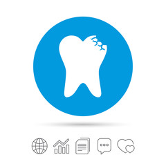 Broken tooth sign icon. Dental care symbol.