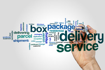 Delivery service word cloud concept on grey background