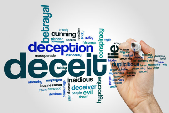 Deceit word cloud concept on grey background