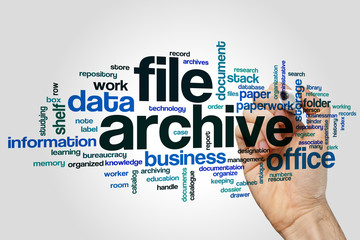 File archive word cloud concept on grey background