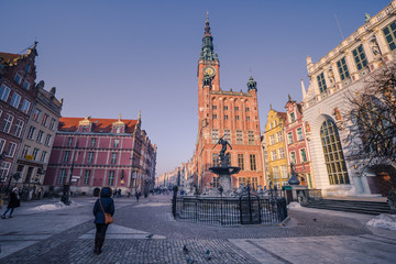 January 28, 2017: Neptune in long Market Square of Gdansk, Poland © rpbmedia