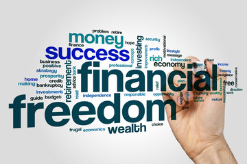 Financial freedom word cloud concept on grey background