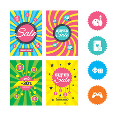 Bowling and Casino signs. Video game joystick.