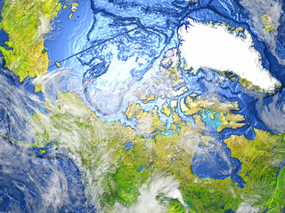 Northern Canada and Greenland on Earth - visible ocean floor