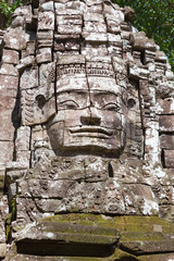 Ta Som Temple. Stone face on the gate. Built at the end of the 12th century for King Jayavarman VII. Angkor, Cambodia