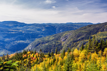 Scenic landscape in autumn on top of mountain with colorful trees