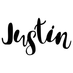 Male name - Justin. Lettering design. Handwritten typography. Vector