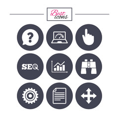 Internet, seo icons. Analysis chart sign.