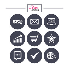 Internet, seo icons. Star, shopping signs.