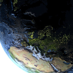 Europe on Earth at night - visible ocean floor