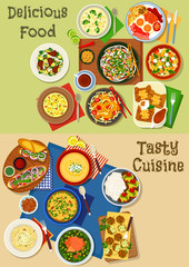 Lunch and breakfast menu icon set design