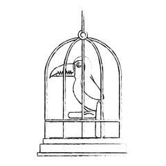 cute bird toucan in cage mascot vector illustration design
