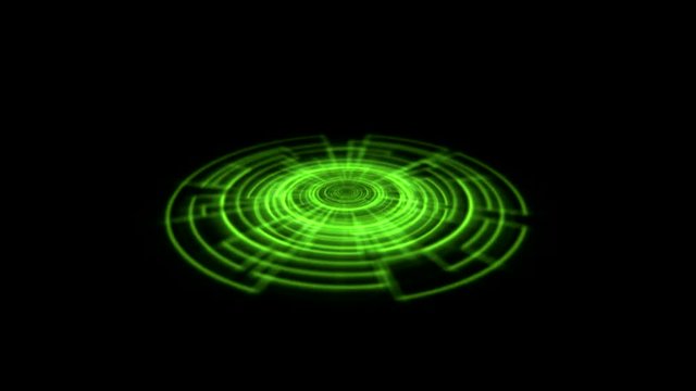 Tron Hologram Portal Vortex Spin on the Ground Green with Light Rays. Overlay Graphic Element