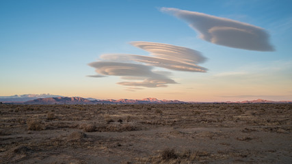 Lenticular clouds over the Mojave desert.